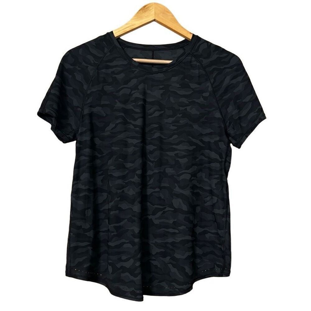 Lululemon Rise and Run Short Sleeve Camo Print Deep Coal Black